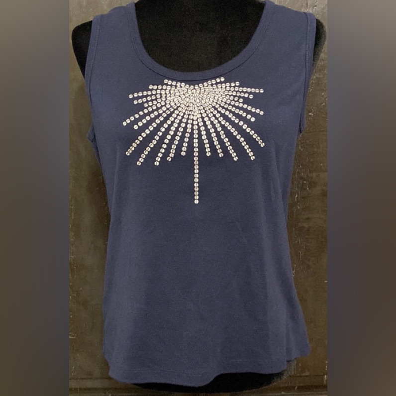 Cato Navy Embroidered Design Tank Top- Large